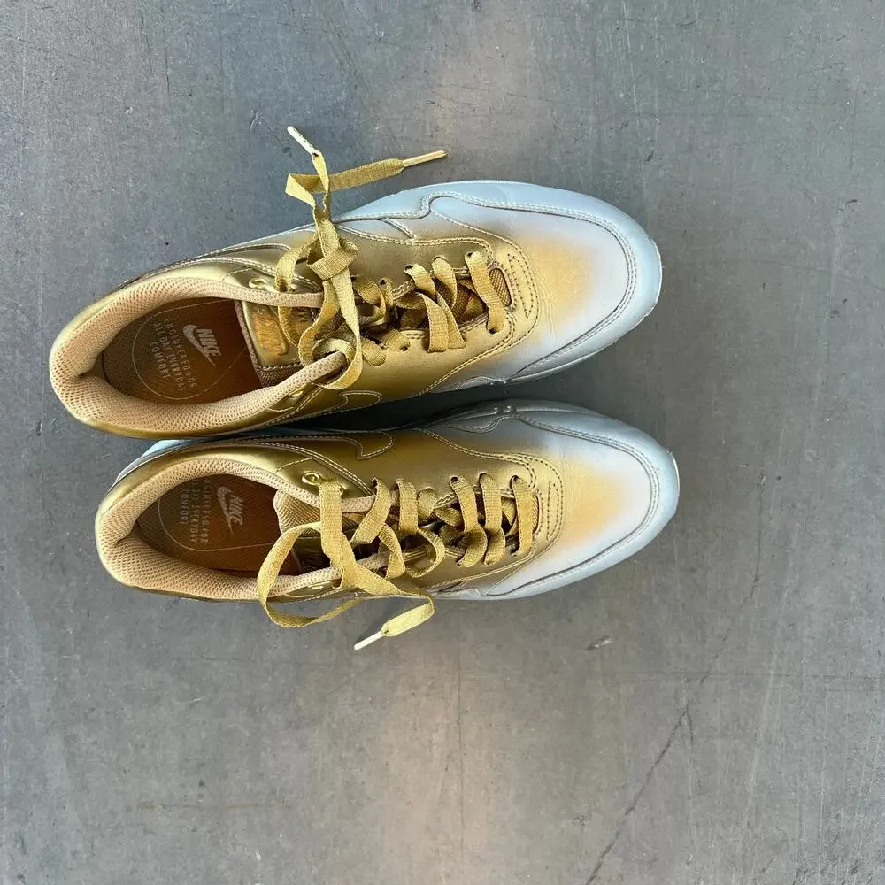 Vintage Y2K Nike Air Max 1 LX Metallic Gold Platinum Running Sneakers Womens 8.5